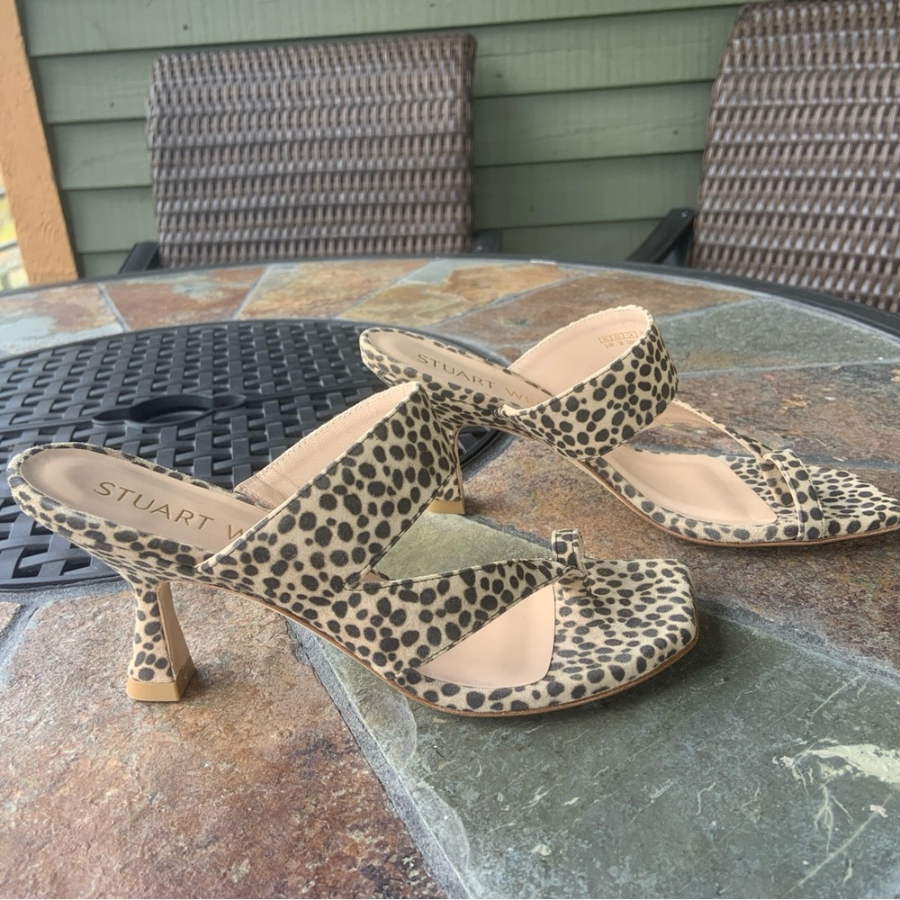 Stuart Weitzman Leopard Print Kitten Heel Sandals - Picture 13 of 14
